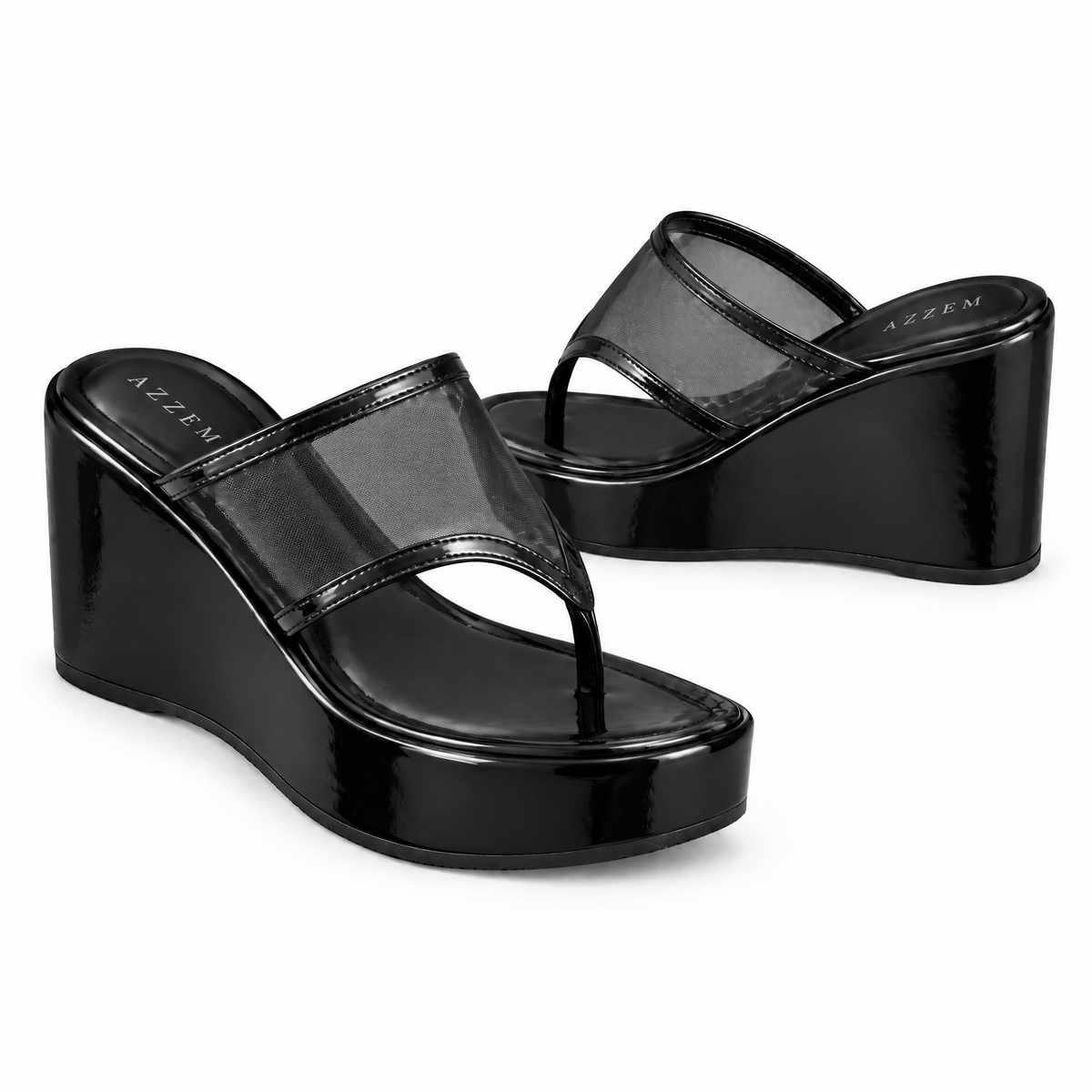 Azzem IA — Preto/Verniz — Sandália Azzem Tamanco Anabela 643.5929