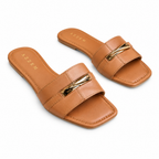 Azzem IA — Ambar/Caramelo — Sandália Azzem Flat Detalhe Dourado ME2738