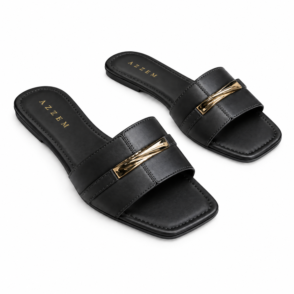 Azzem IA — Preto — Sandália Azzem Flat Detalhe Dourado ME2738