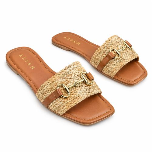 Azzem IA — Ambar/Caramelo — Sandália Azzem Flat Detalhe Tramado ME2720