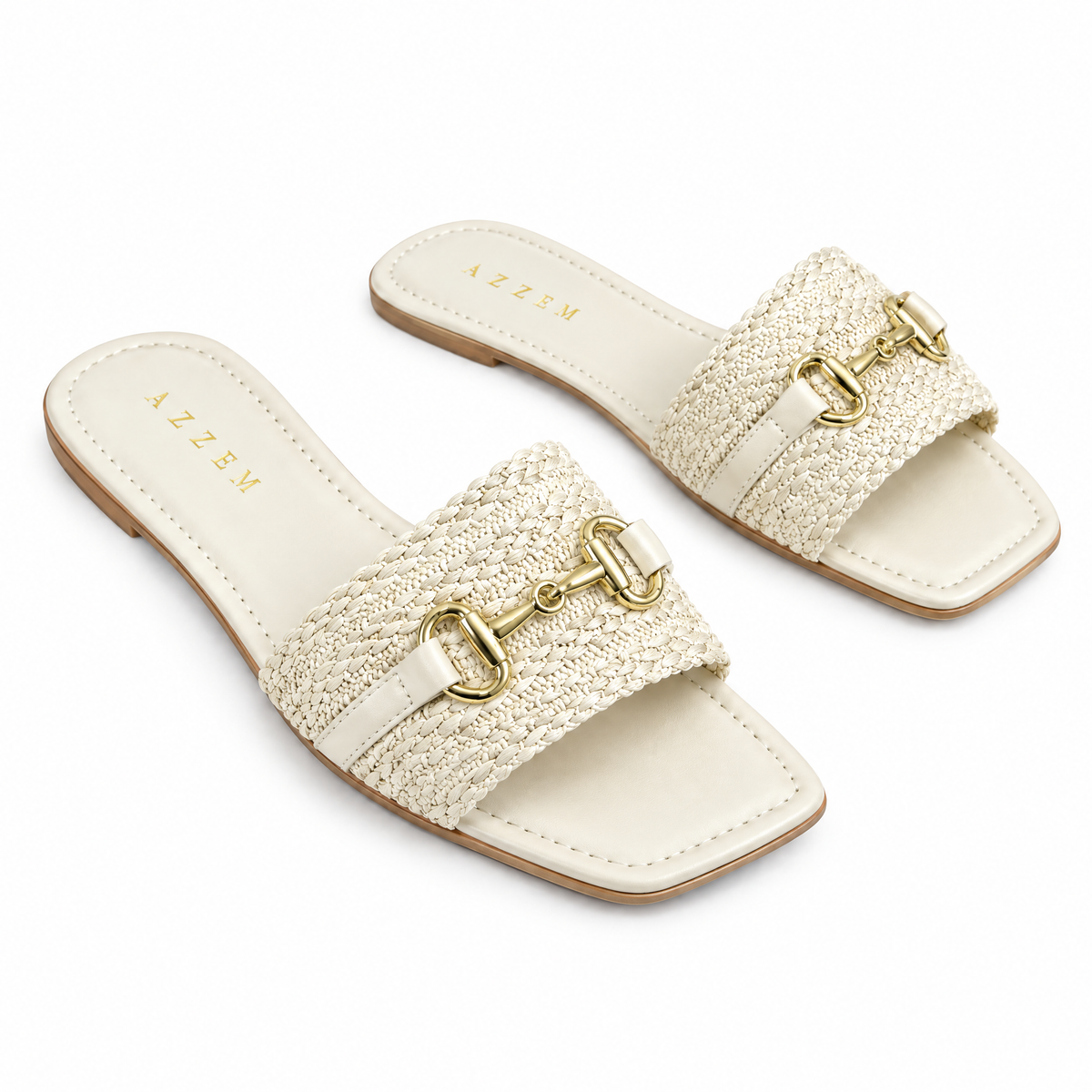 Azzem IA — Off White — Sandália Azzem Flat Detalhe Tramado ME2720