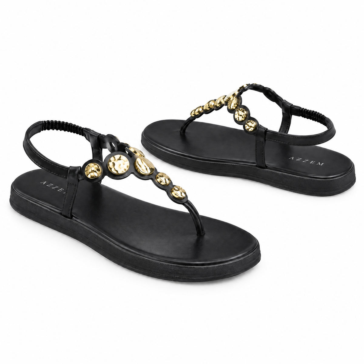 Azzem IA — Preto — Sandália Azzem Pedras Douradas PR311